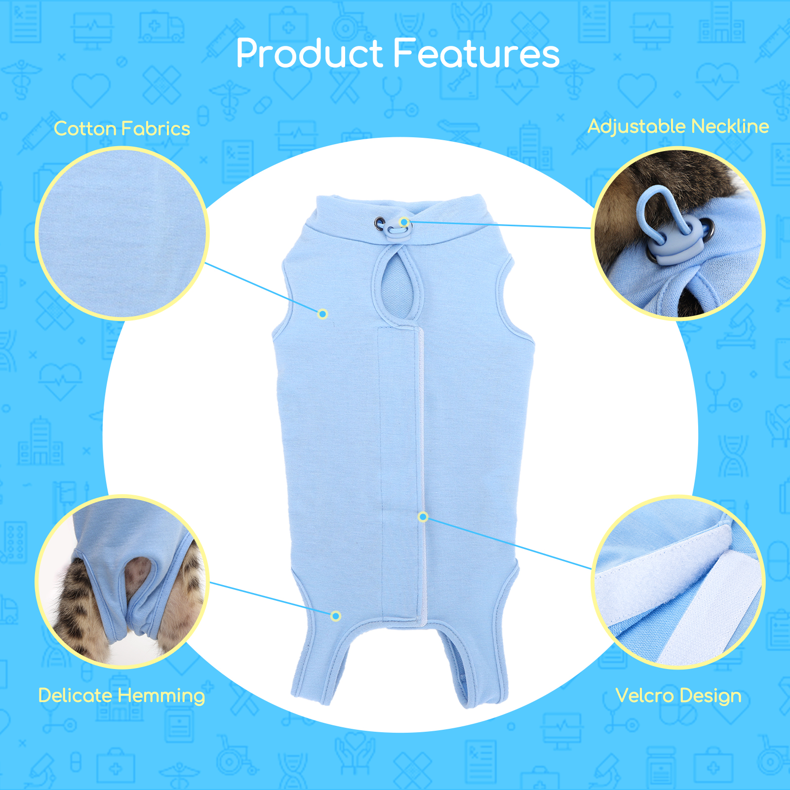 Nobleza - Colete de Recuperação para Cães e Gatos, Roupa de Recuperação Pós-Cirúrgica, Protetor de Ferida Abdominal, Colete de Recuperação Respirável para Gatos e Cães de Pequeno Porte (Azul, G)