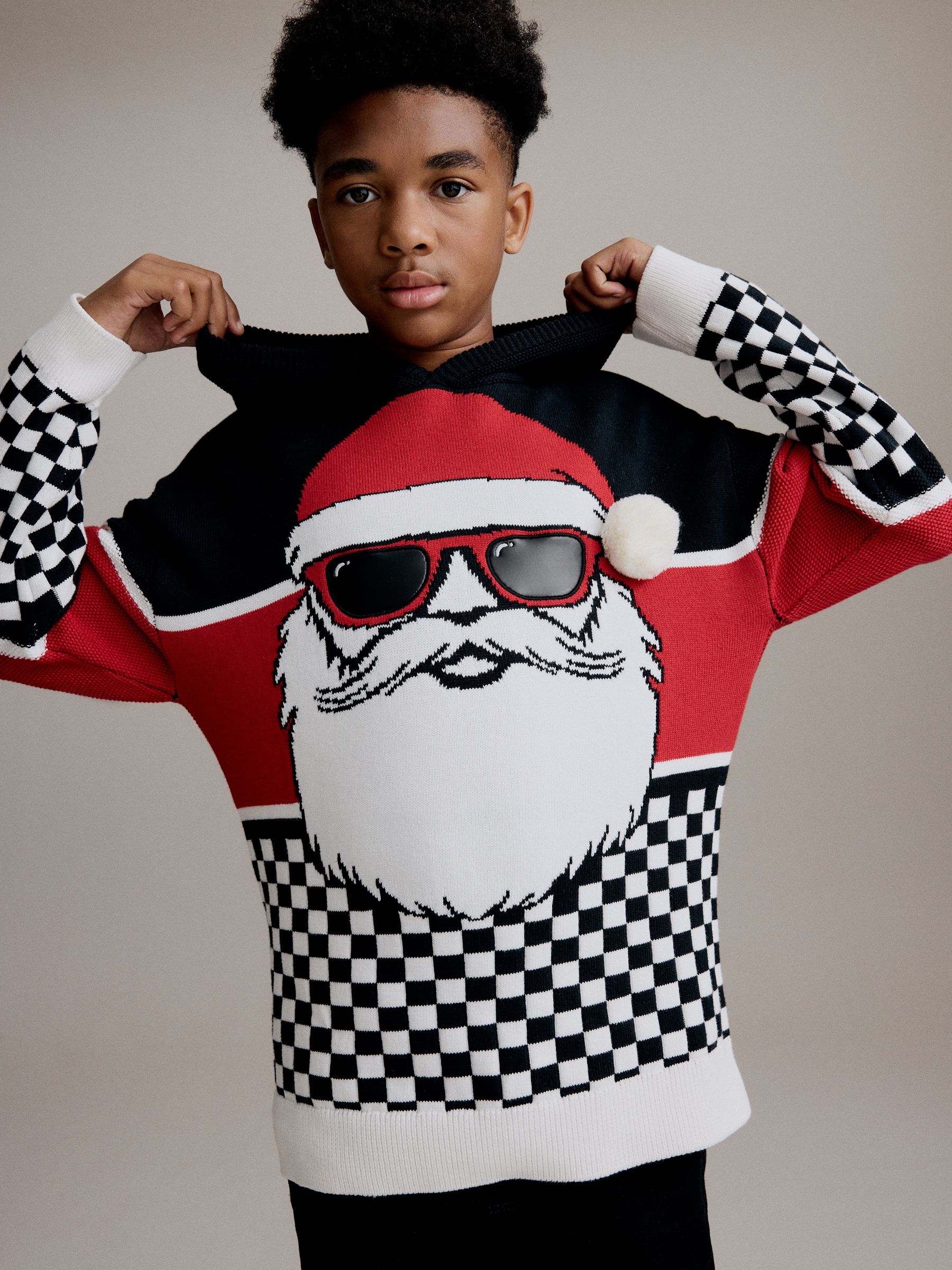 Kerstman met kleurvlakken - 100% katoenen Kerstmis trui met capuchon (3-16jr)