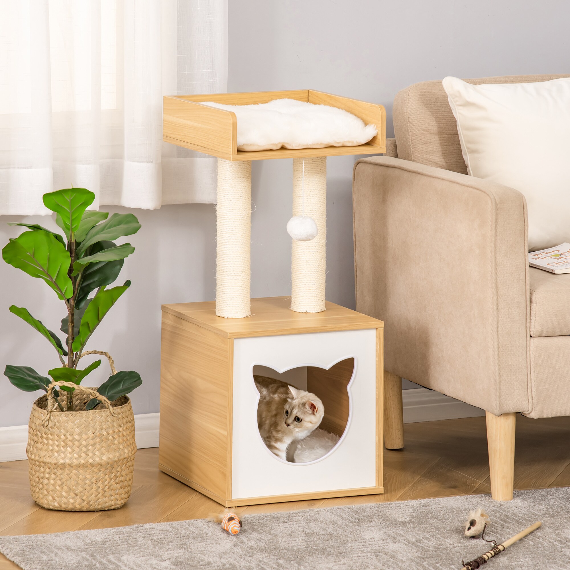 PawHut Kratzbaum mit 2 Kissen natur 35L x 35B x 81H cm