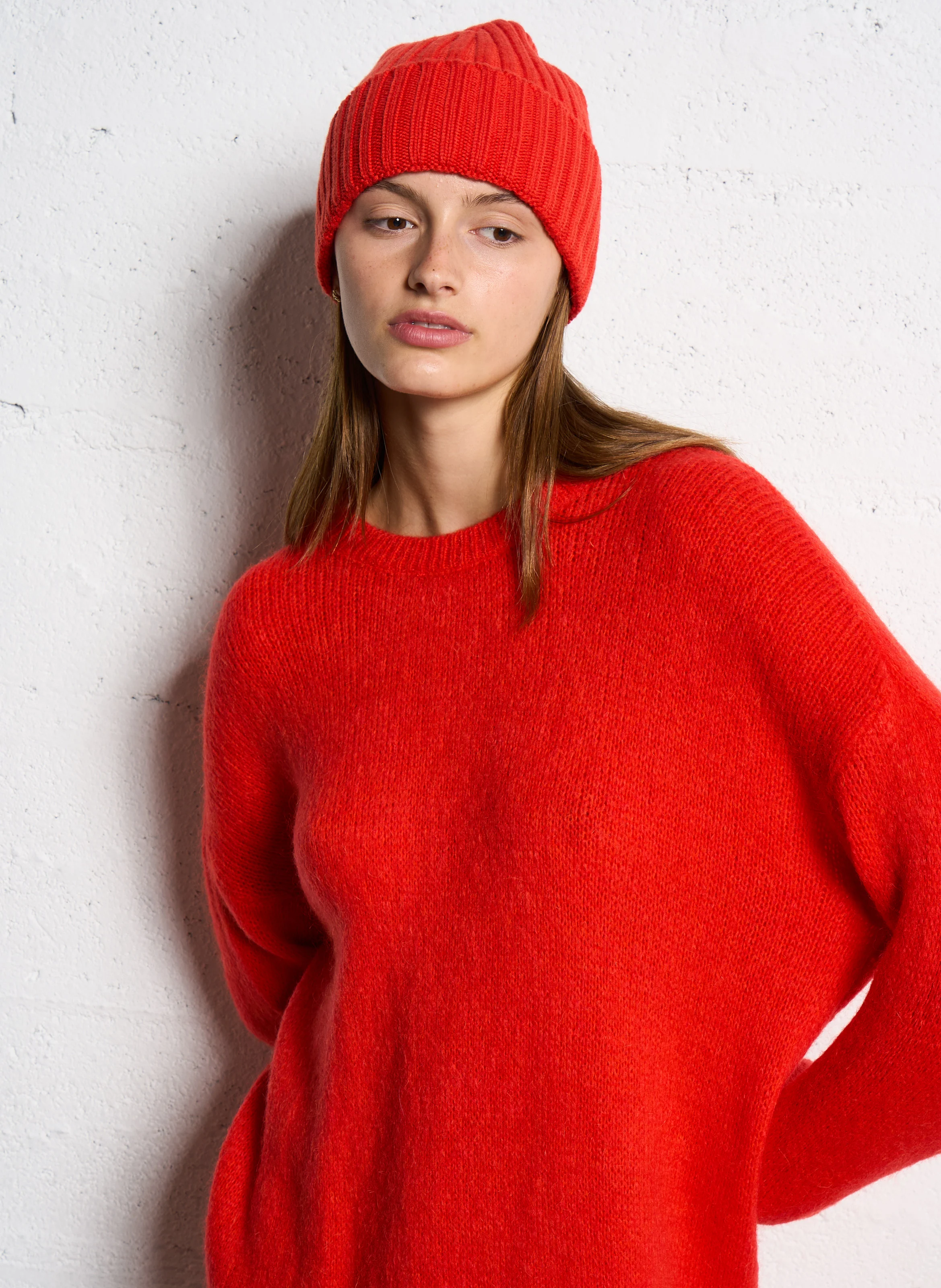 MAELLE - Robe en maille droite col rond | Rouge