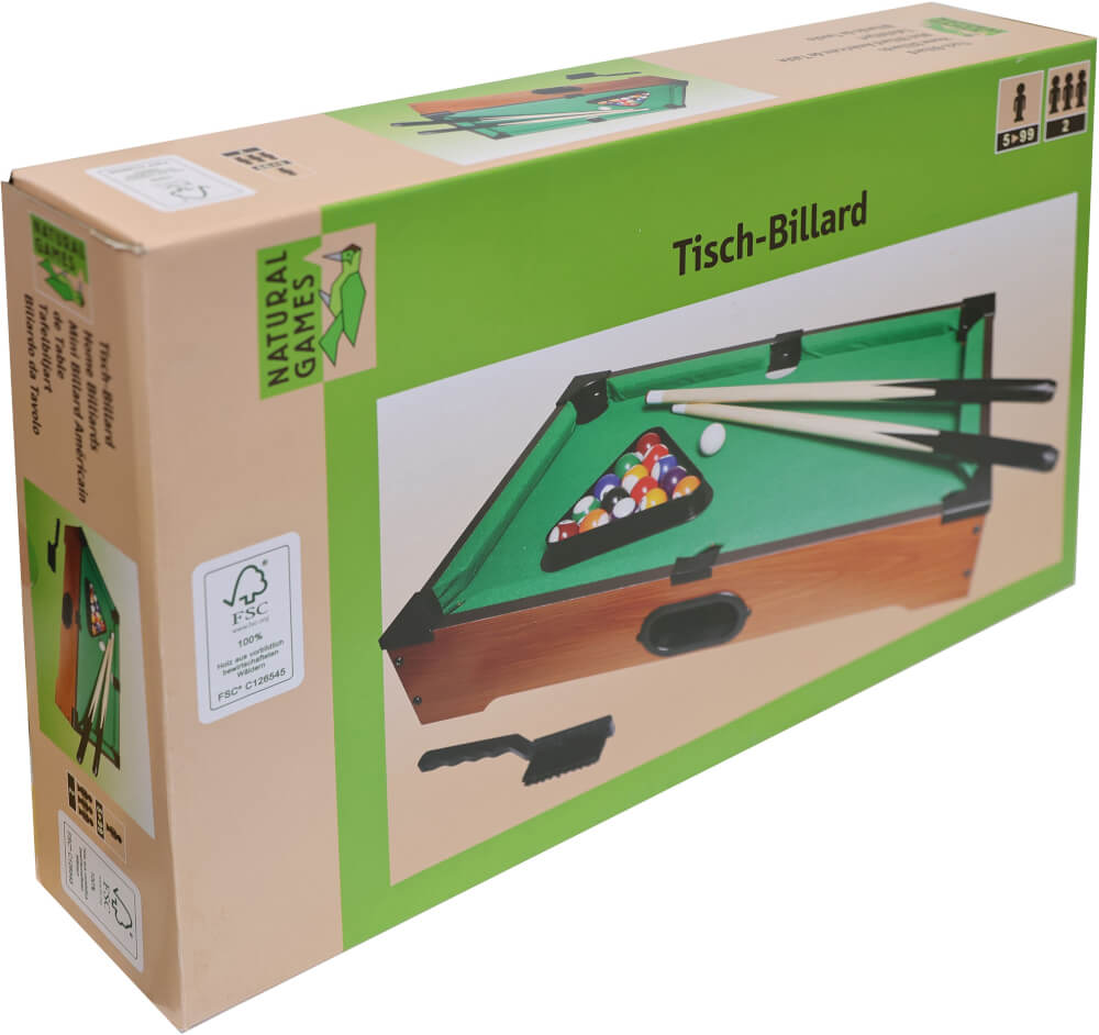 Natural Games Tischbillard, aus Holz, Länge 51 cm,Geschicklichkeitsspiel, ca. 53x32,5x10 cm, für 2 Spieler, ab 5 Jahre