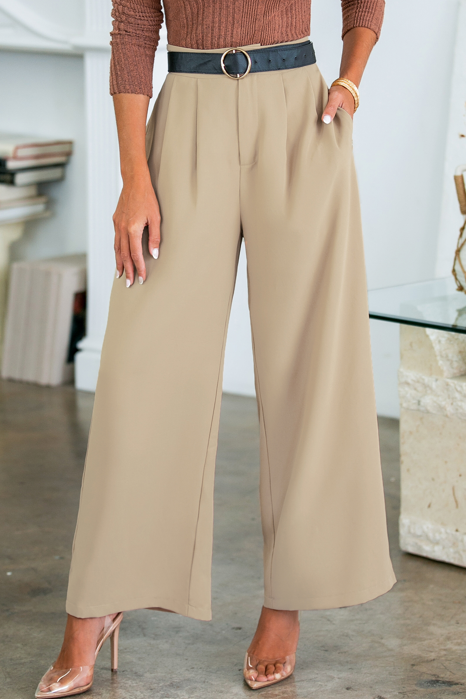 Pantalon droit à nervure abricot