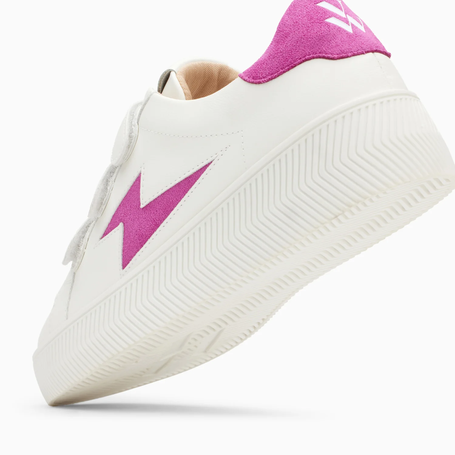 Sneakers-Baskets éclair Camelia blanc et magenta à scratchs