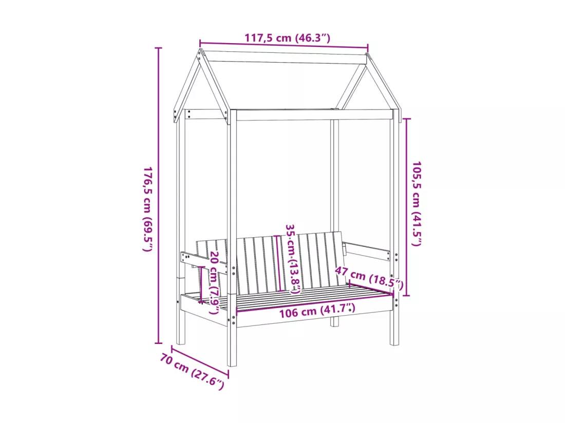 Banc avec toit blanc 117,5x70x176,5 cm bois de pin massif