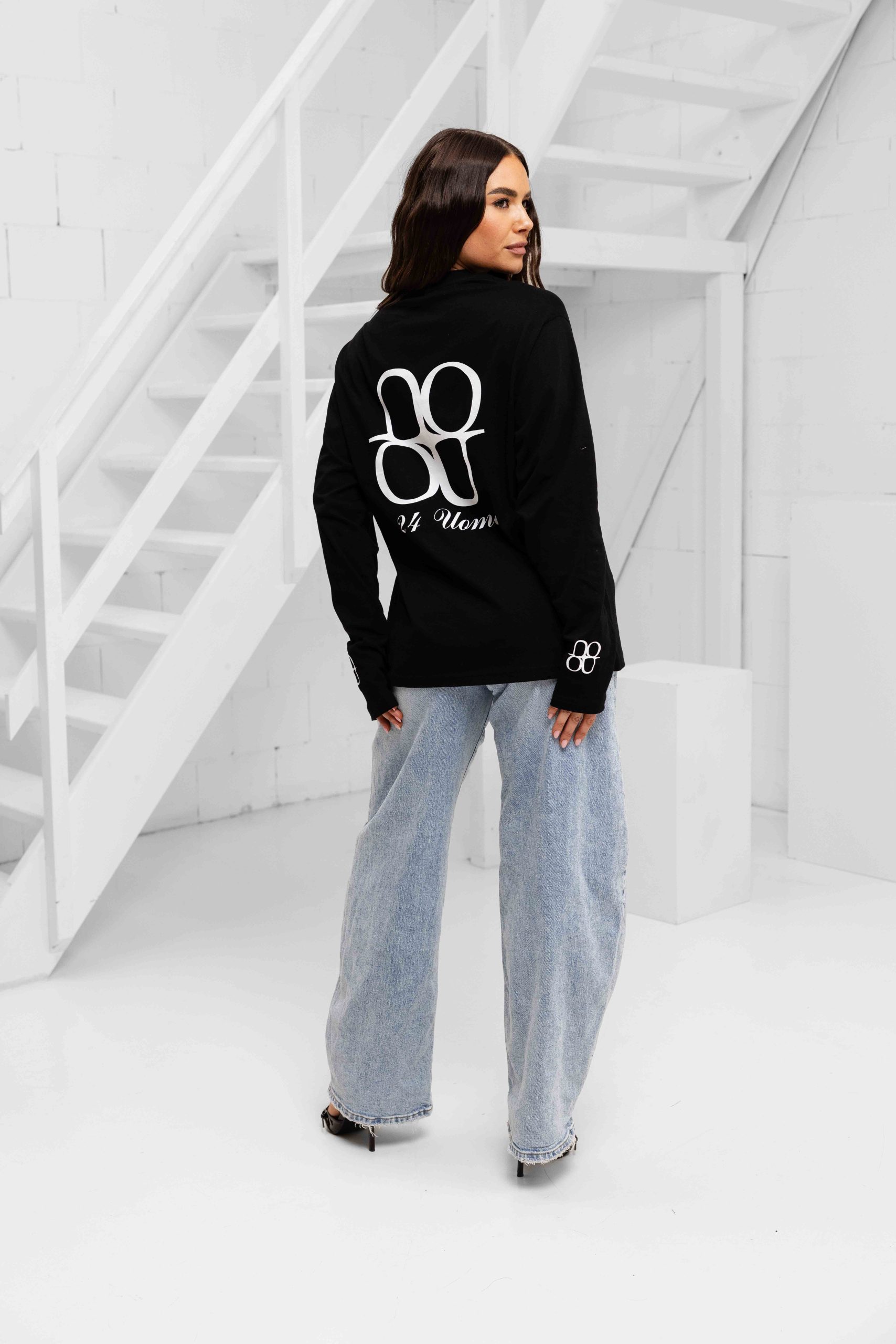24 Uomo Symbol Longsleeve Shirt Dames Zwart/Wit
