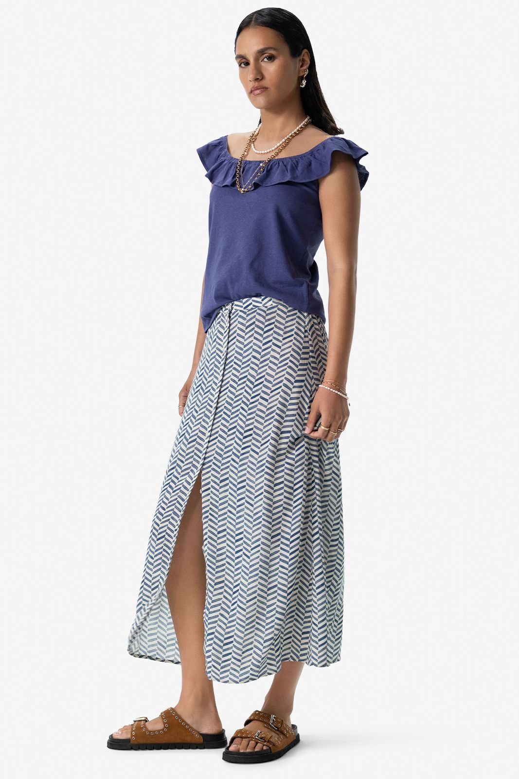 Donkerblauw singlet met ruffles