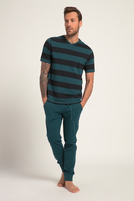 Schlafanzug, Homewear, OEKO-TEX, Zweiteiler, T-Shirt mit Ringeln, lange Hose