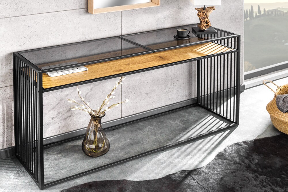riess-ambiente Konsolentisch ARCHITECTURE - 120cm schwarz Wildeiche Rauchglas