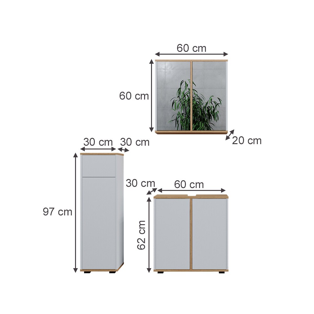 Vicco Badmöbel-Set Didi Weiß Eiche 3 Teile Midischrank mit Schublade