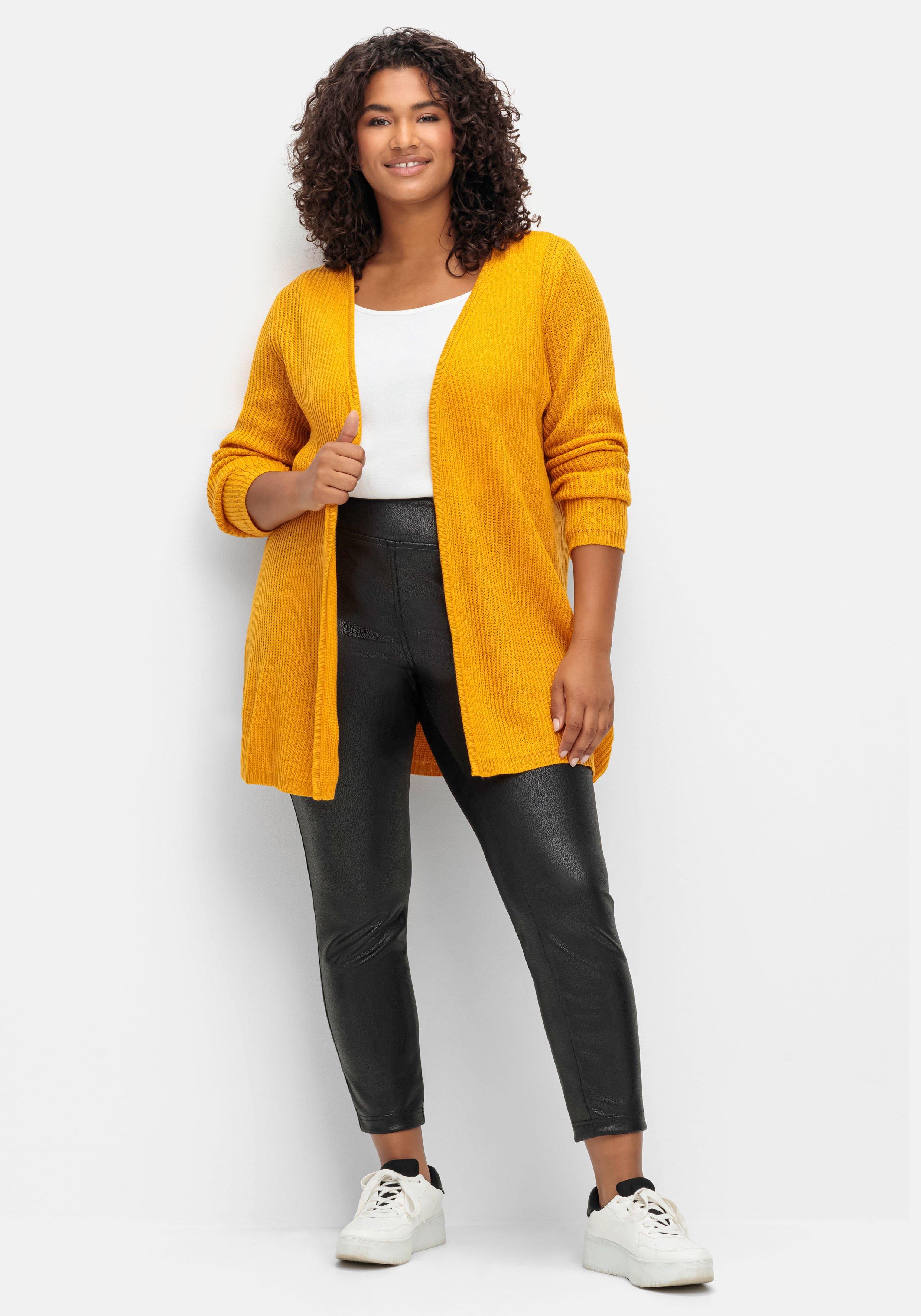 Longstrickjacke in verschlussloser Form, in Rippstrick