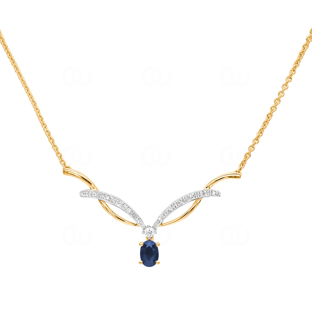 Collier 750/18 K Gelbgold mit Diamanten 0.09 ct H/si & Saphir