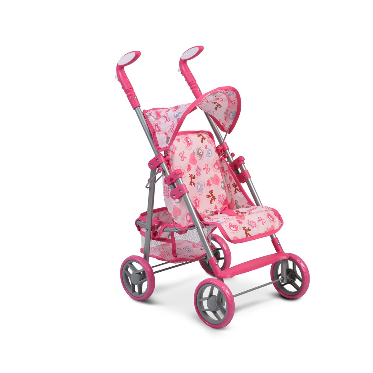 Moni Puppenwagen Flower Garden verstellbare Rückenlehne und Griffe klappbar Korb pink