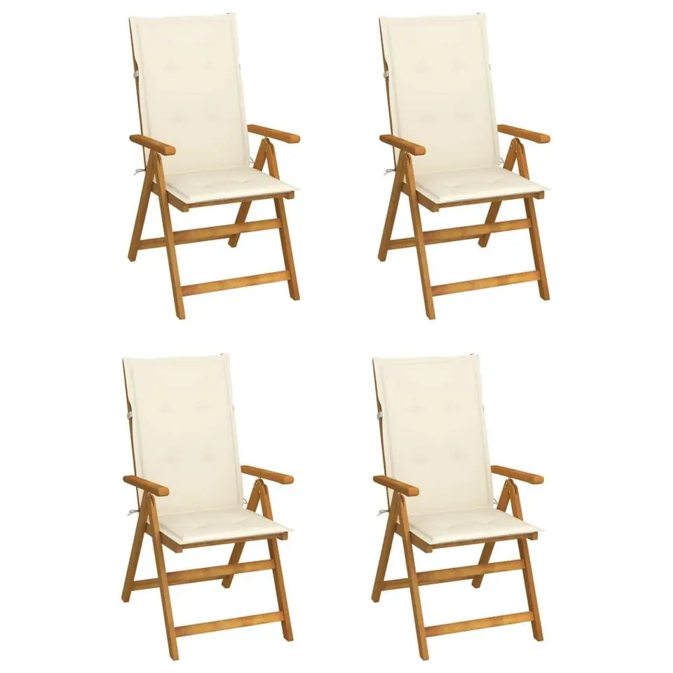 vidaXL - Verstelbare tuinstoelen - Kussens - Crème - Acaciahout - 4 stuks