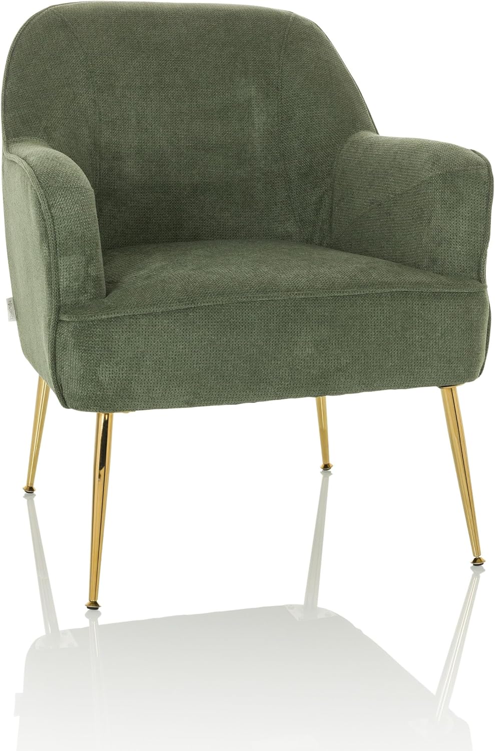 Moderner Loungesessel THASSOS Polsterstuhl Sessel mit vergoldeten Metallbeinen, bequemer Lesesessel, Stoff Grün