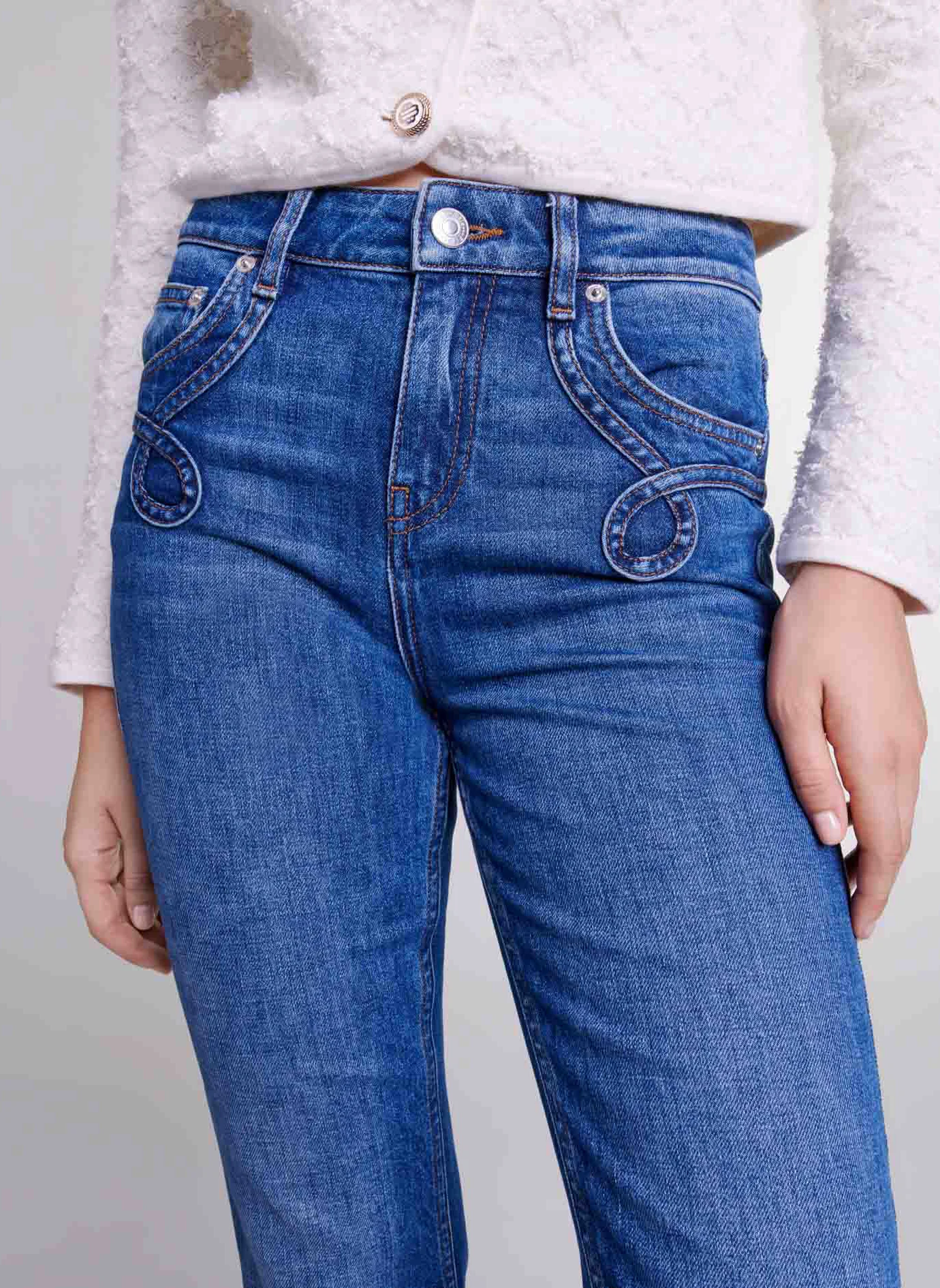 Jean flare taille mi-haute en coton mélangé | Bleu