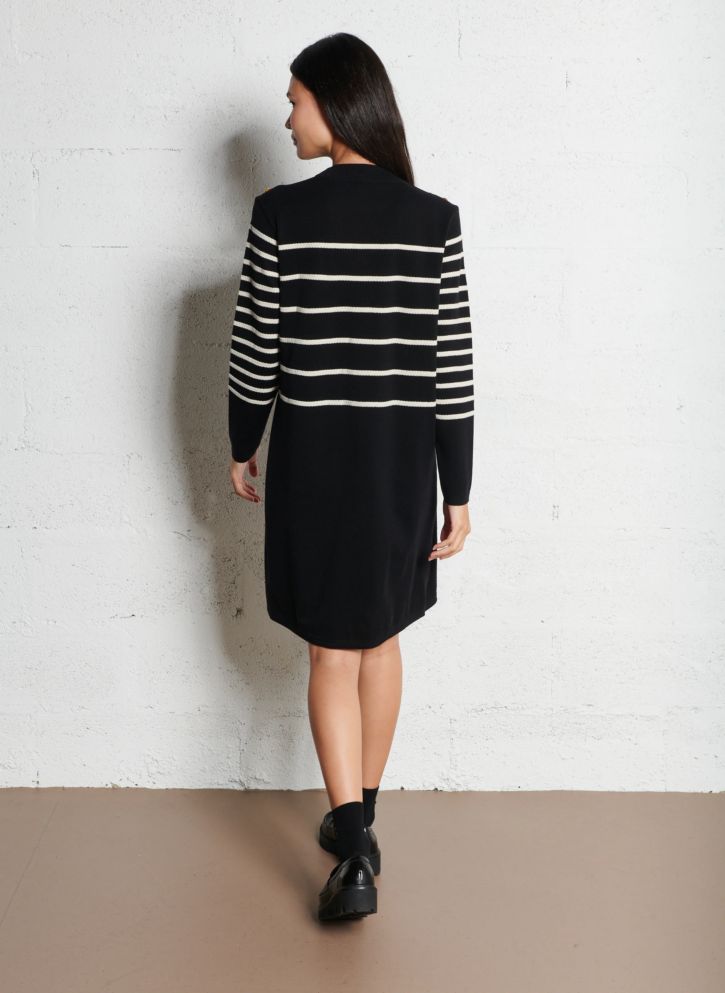 Robe midi col rond en laine mélangée | Multicolore