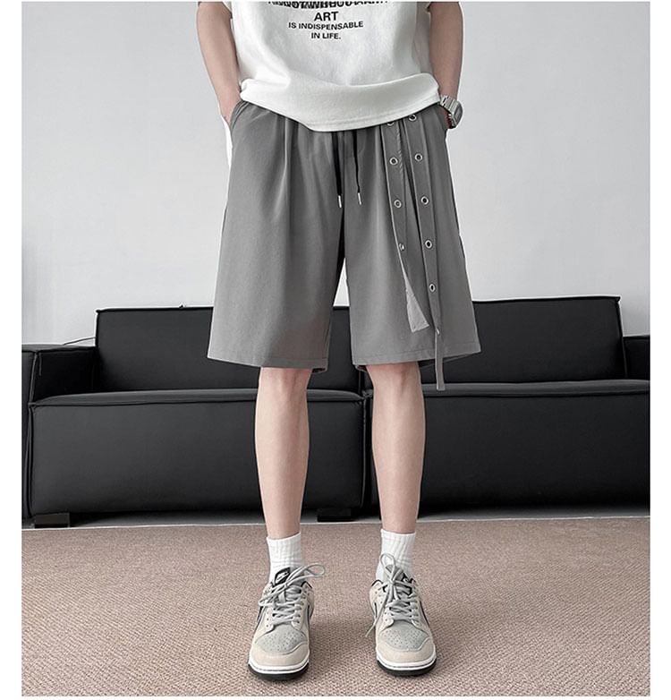 Whyessa - Mid Rise Plain Grommet Shorts