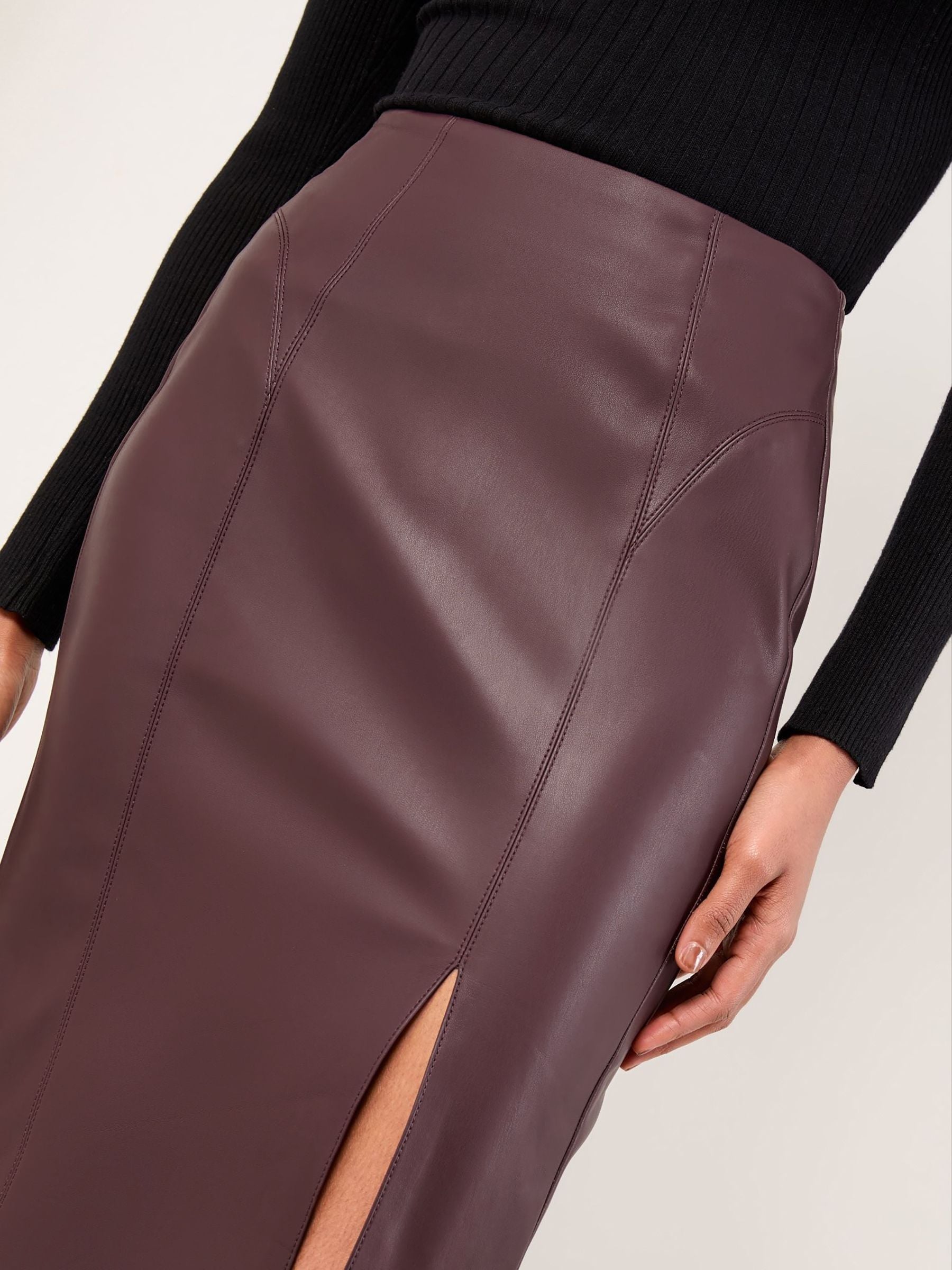Bordeaux Rood imitatieleer - Lipsy - Midi-rok met zijsplit