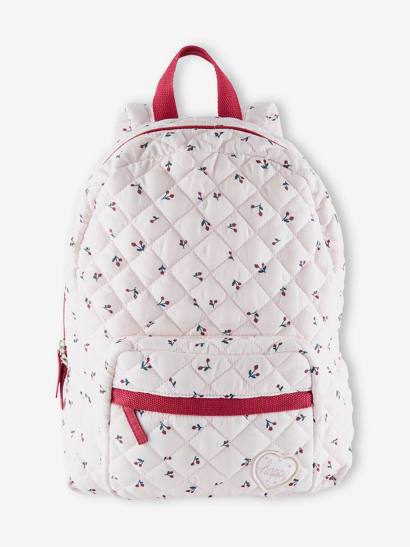 Mochila com estampa de cerejas, rosa claro, para meninas.