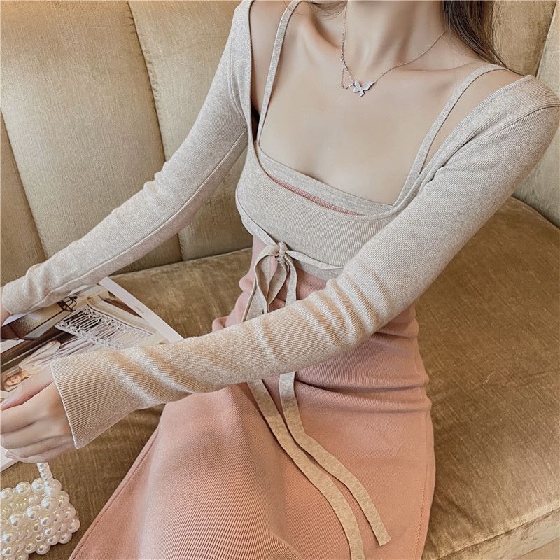 BOHEME - Set: Midi-jurk met spaghettibandjes en cropped top