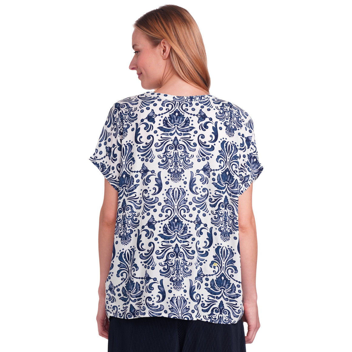 Gina Benotti Damen Bluse aus Viskose blau / weiss