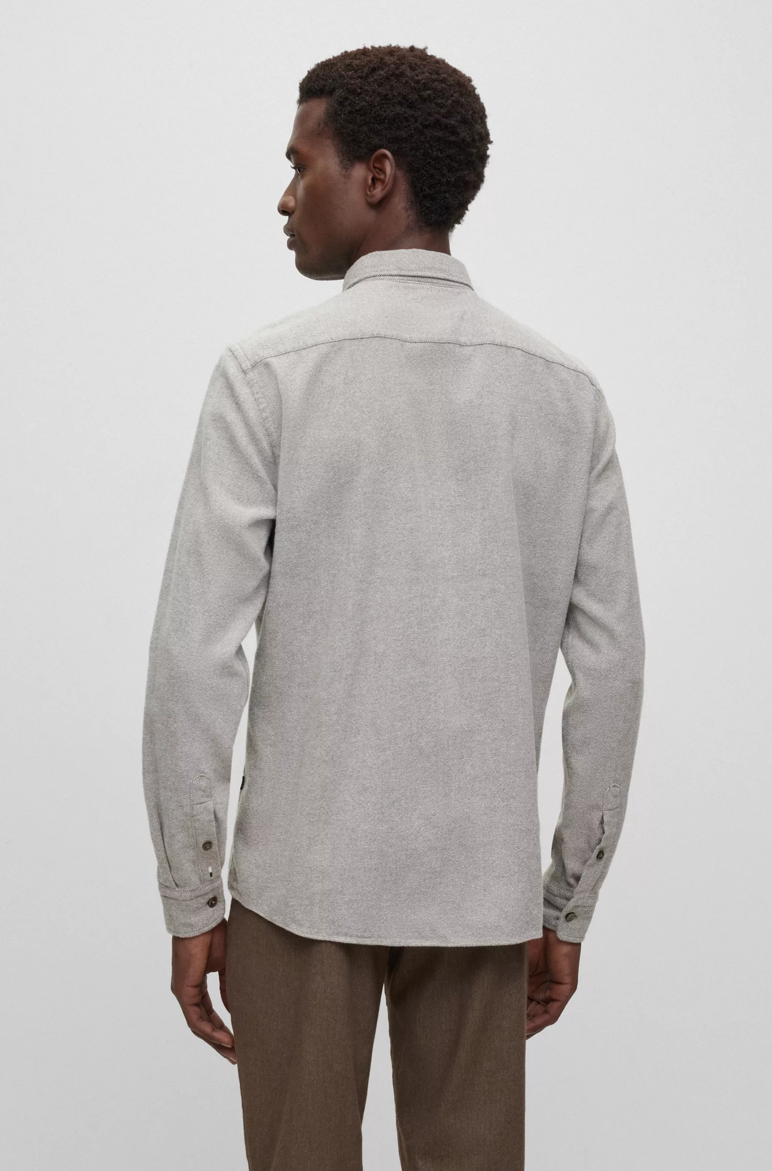 Camisa BOSS preta de corte slim em sarja de algodão lavada