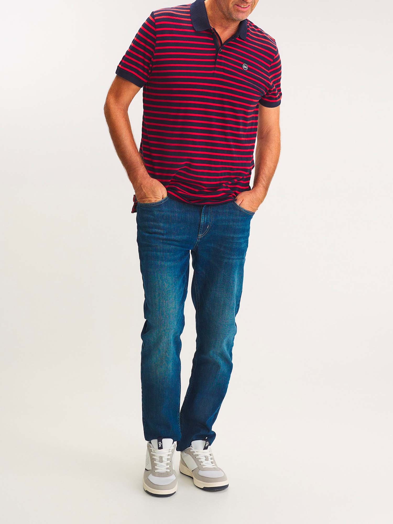 Polo Homme A Rayures Marine et Rouge