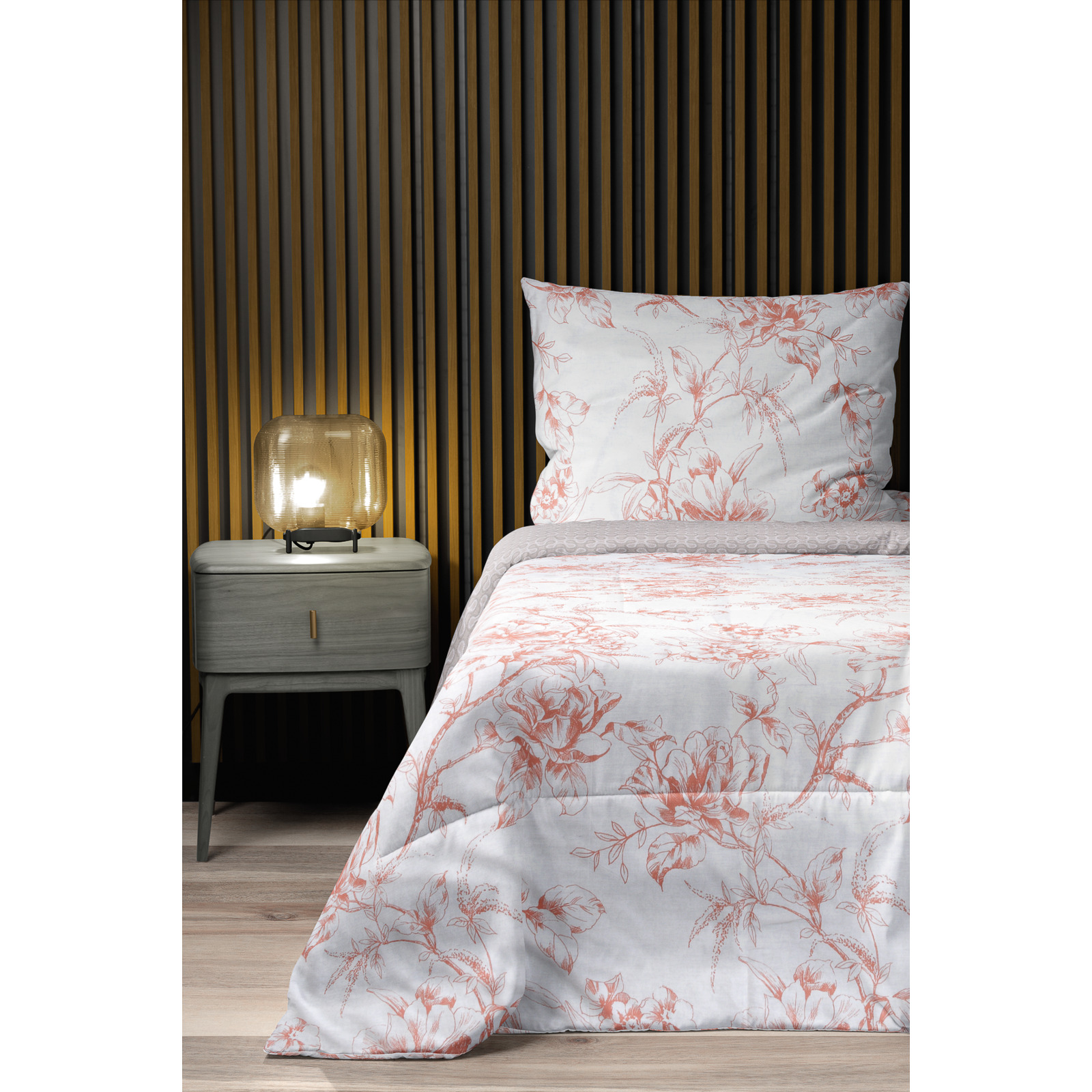 Bettwäsche Satin Twill Blumen grau weiss
