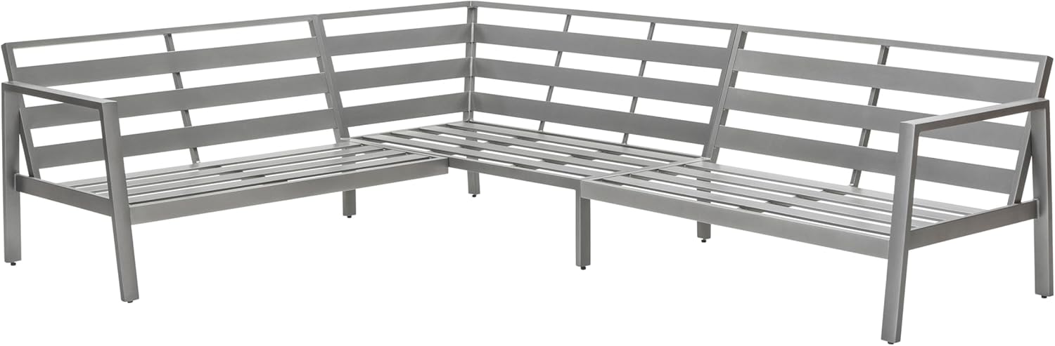 Dehner Garten-Lounge Chicago, variabel gestaltbare Ecklounge, 5 Sitzplätze, inkl. Polster, Sitzhöhe 45 cm, Aluminium/Polyester, grau