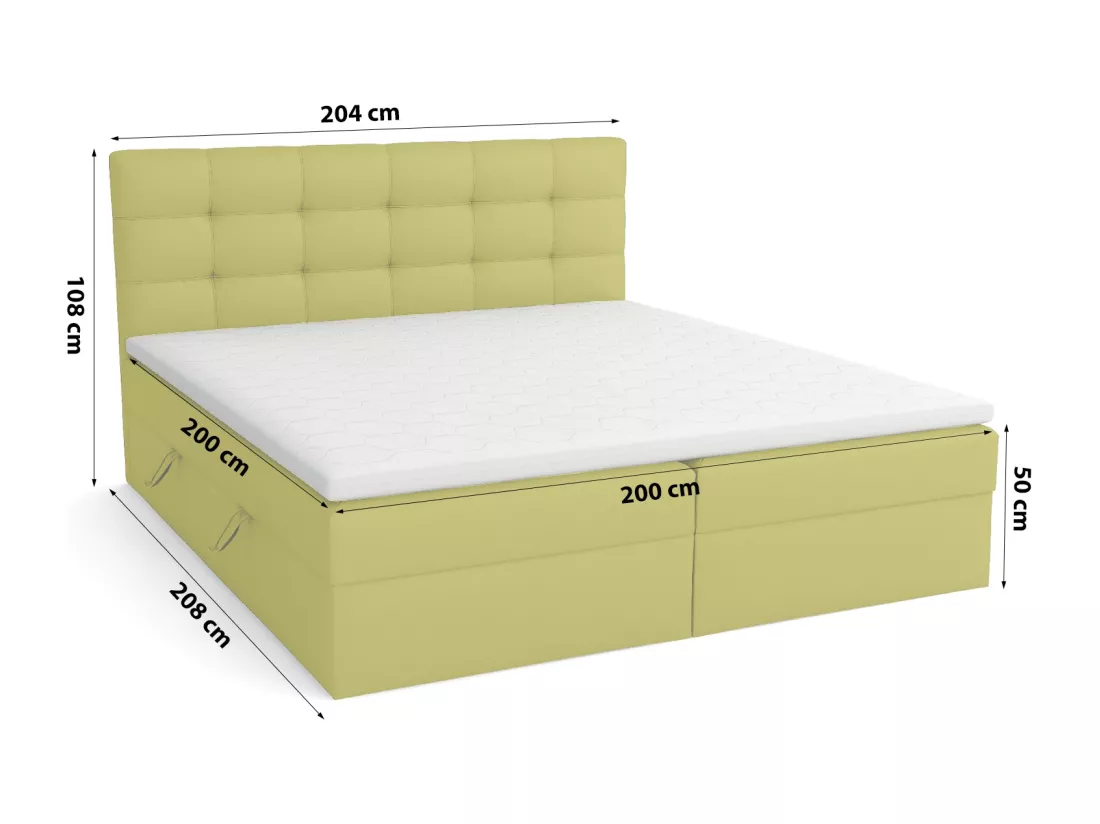 LIT BOXSPRING avec coffre de lit Glame 200x200 cm, Lux 22 (Vert citron)