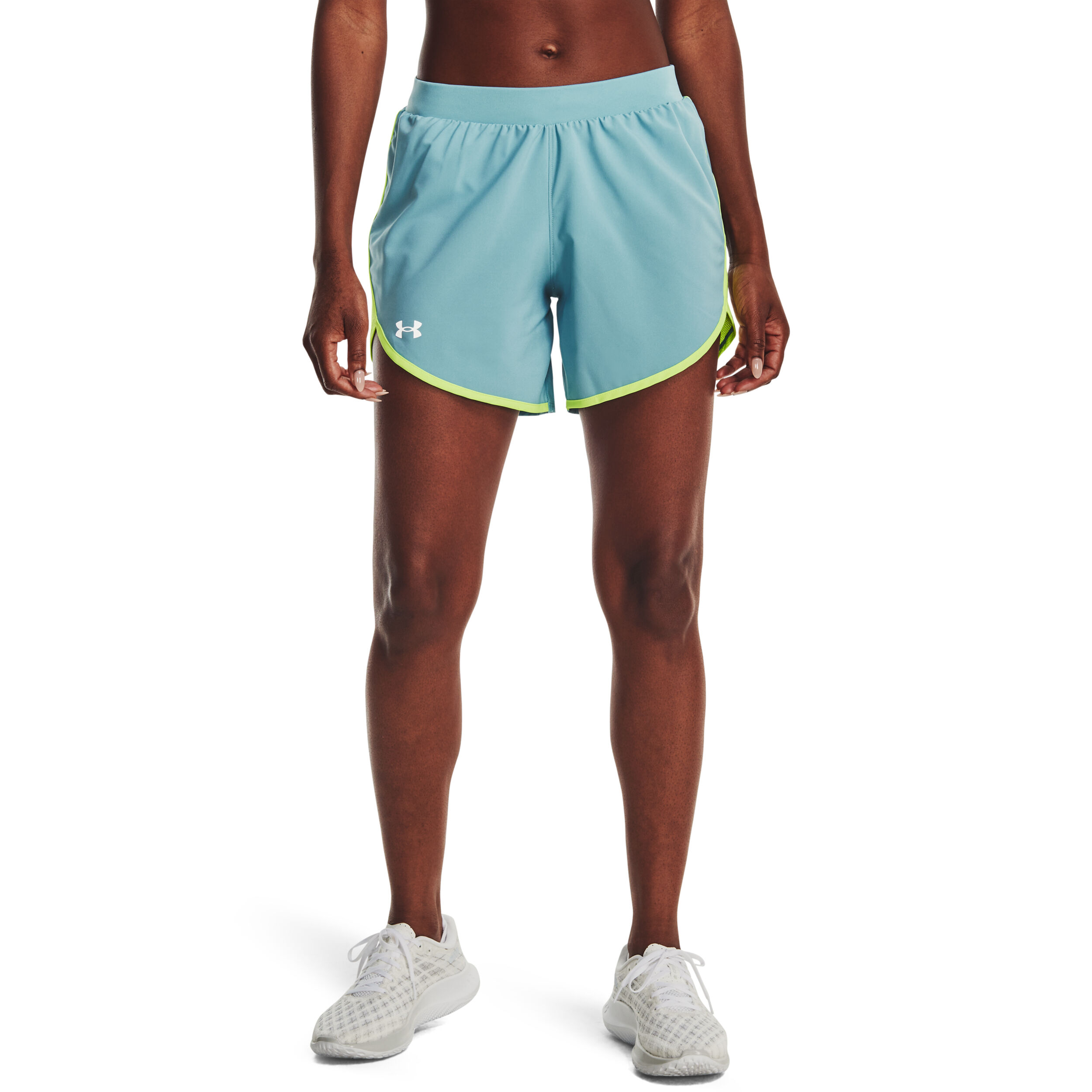 Under Armour Fly By Elite 5in Shorts Femmes - Bleu Clair , Jaunes Fluo