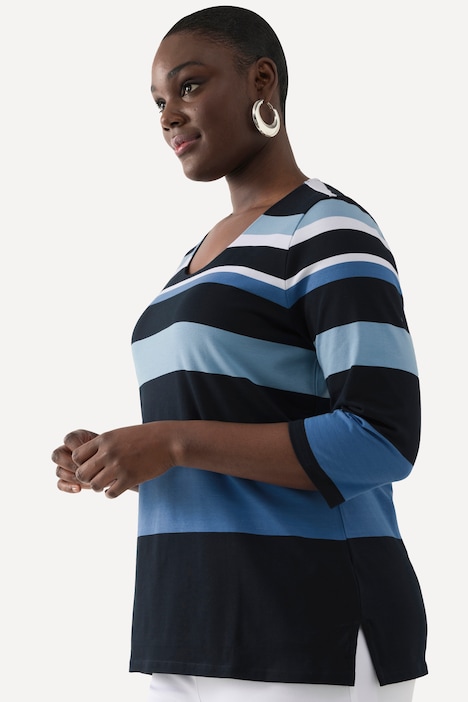 Shirt, Ringel, Rundhals, 3/4-Arm, Pima Cotton