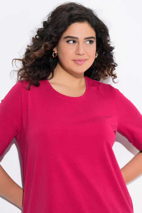T-Shirt, A-Linie, Rundhalsausschnitt, Halbarm, dunkle himbeere