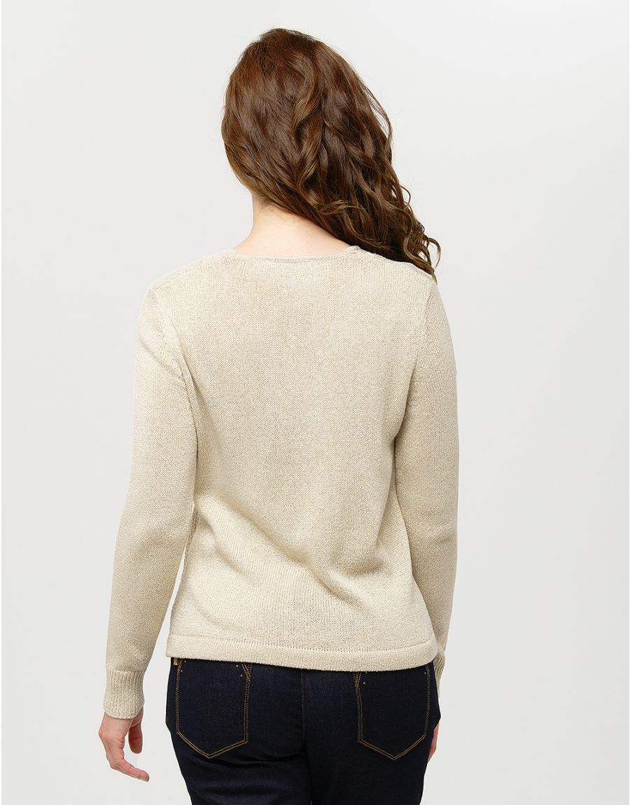 Pull maille beige fils or