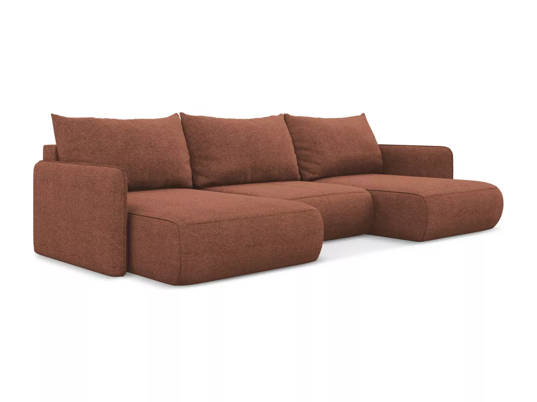 Canapé d'angle panoramique convertible en tissu chenille - rose sourd - NANEA