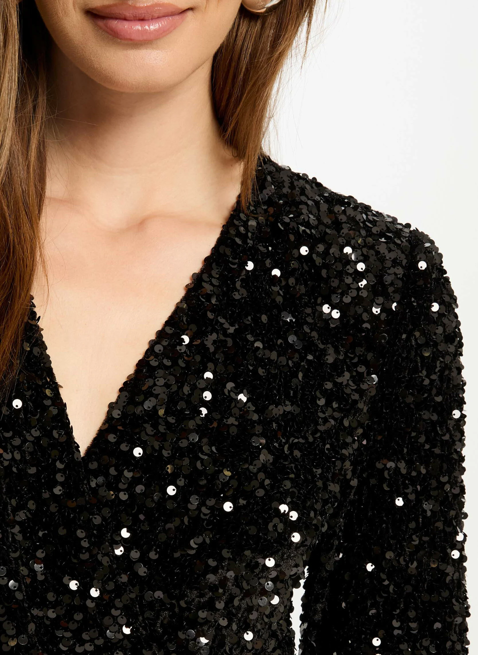 RJESSY - Robe longue ajustée à sequins | Noir