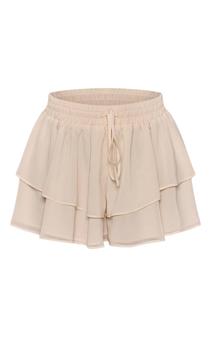Crème Mini Jupe Fluide En Mousseline À Volants