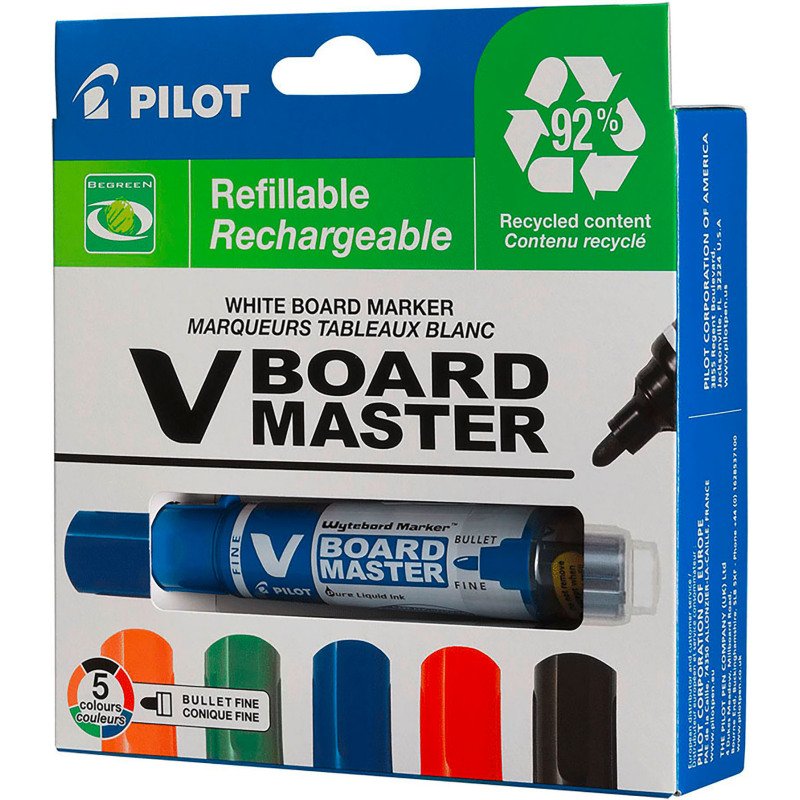 Marqueur effaçable rechargeable Pilot V-Board Master pointe ogive 4,5 mm- Pochette de 5 couleurs assorties