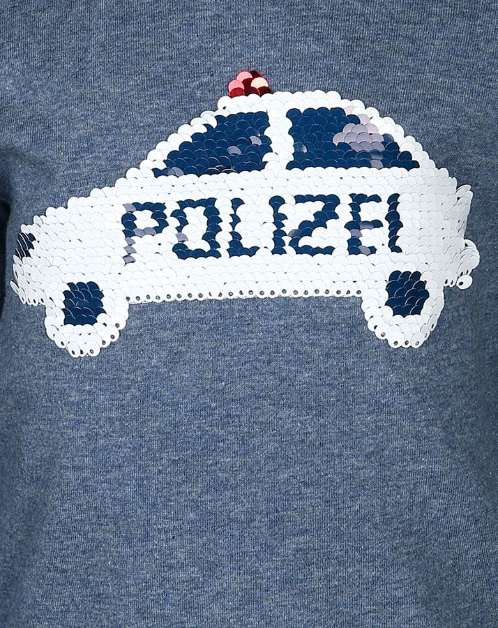 Langarmshirt POLIZEI TATÜ-TATA mit Wendepailletten in blau melange