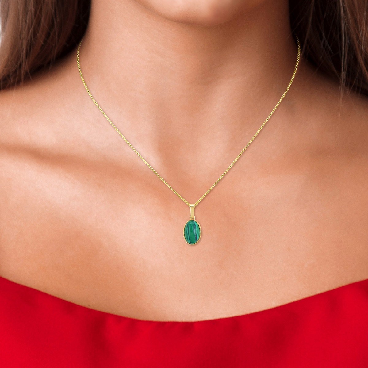 Collier SC Bohème orné d'une malachite en Métal rhodié Finement doré