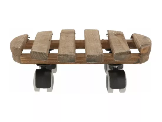 Support à roulettes en bois pour plantes d'intérieur Rond - Teinté marron