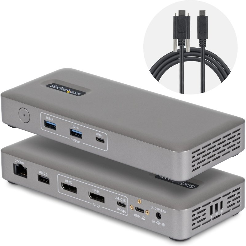 StarTech.com Station d'Accueil USB4, Double Sortie 4K Sans Pilote pour macOS et Windows, Station d'Accueil USB-C Universelle avec Chargeur d'Ordinateur Portable de 100W et 2,5GbE
