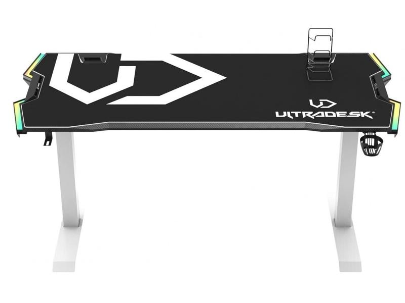 Ultradesk Gaming Tisch Force Weiss Gaming-Tisch mit RGB-LED-PRISMATIC Beleuchtung