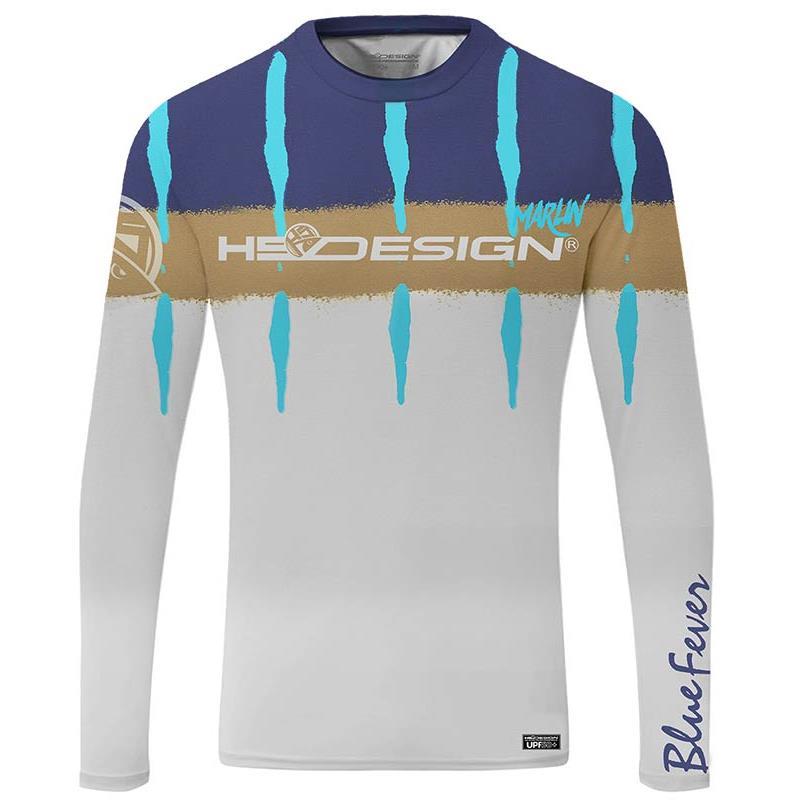 Tee Shirt Manches Longues Homme Hot Spot Design Ocean Performance Marlin - Blanc/Bleu