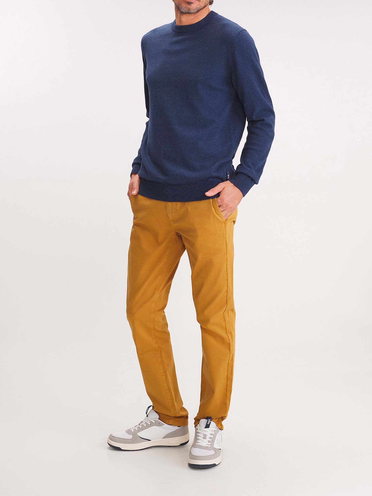 Pull Homme Col Rond Laine Coton Marine
