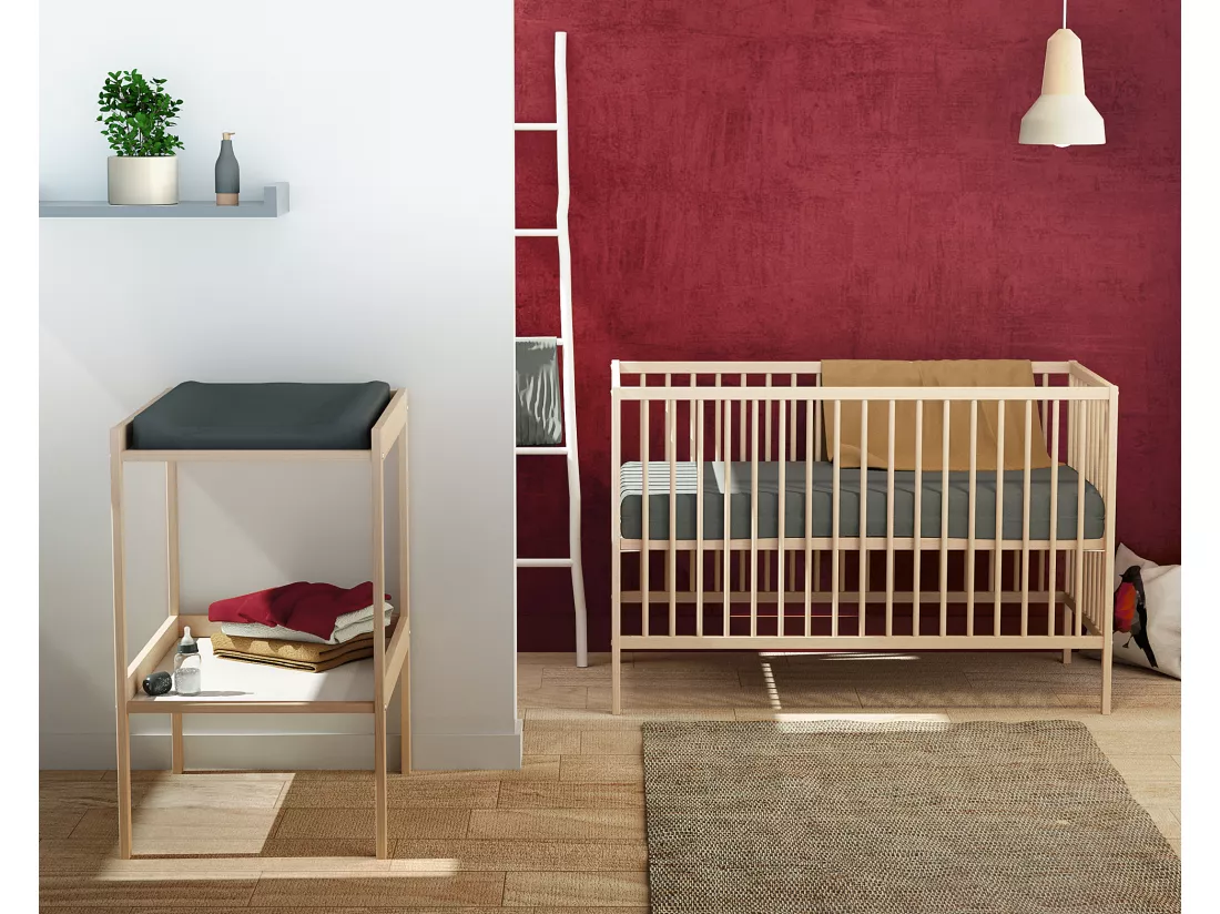 Lit bébé en bois avec matelas Hêtre Brut 60 x 120 cm