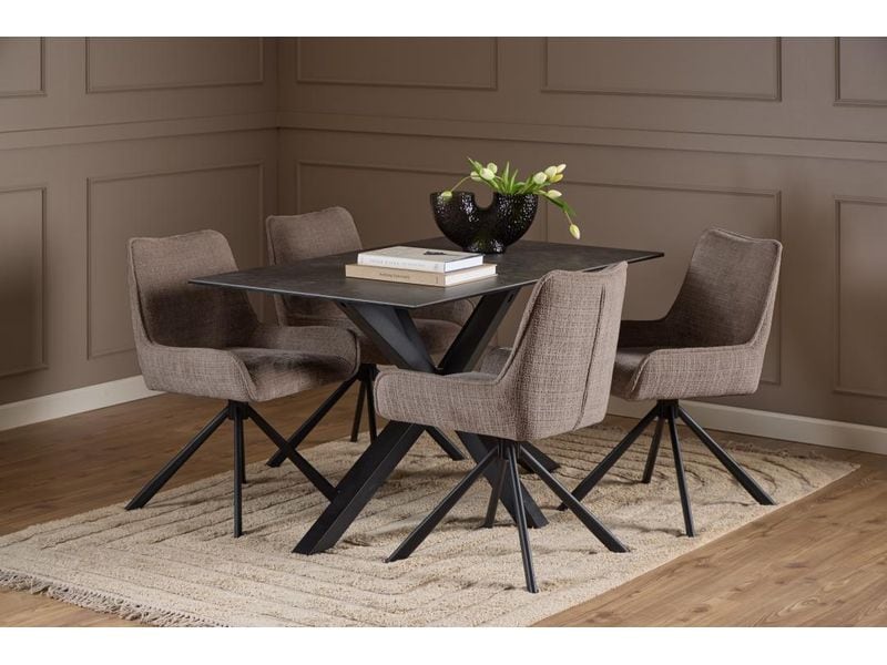 AC Design Stuhl Eddie 2 Stück, Braun Esszimmerstuhl mit Chenille-Bezug