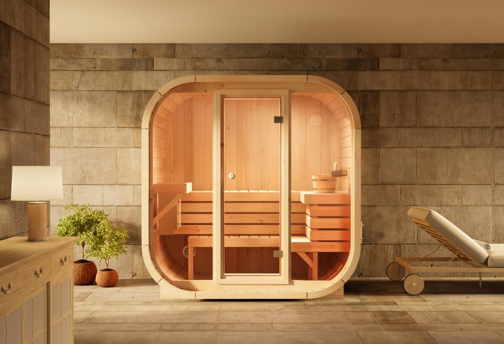 Innensauna Ellipso M, Sauna mit Glasfront, 42 mm Wandstärke, 3 Personen