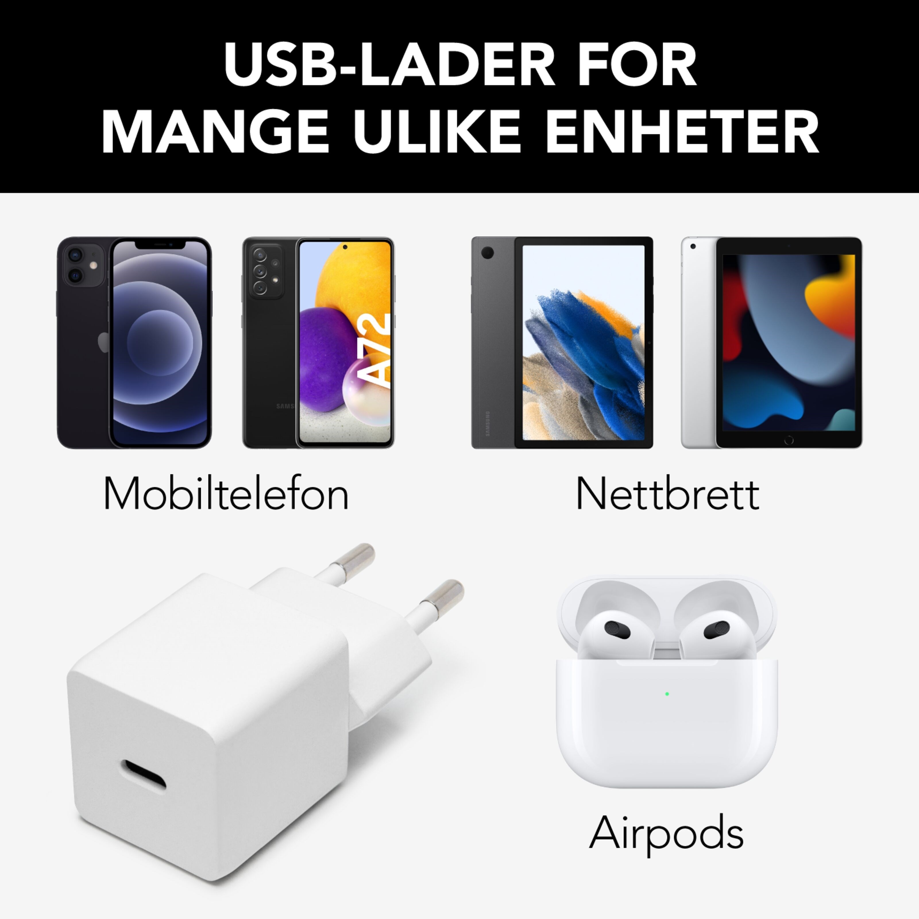 Linocell USB-C-lader med PD 20 W Hvit