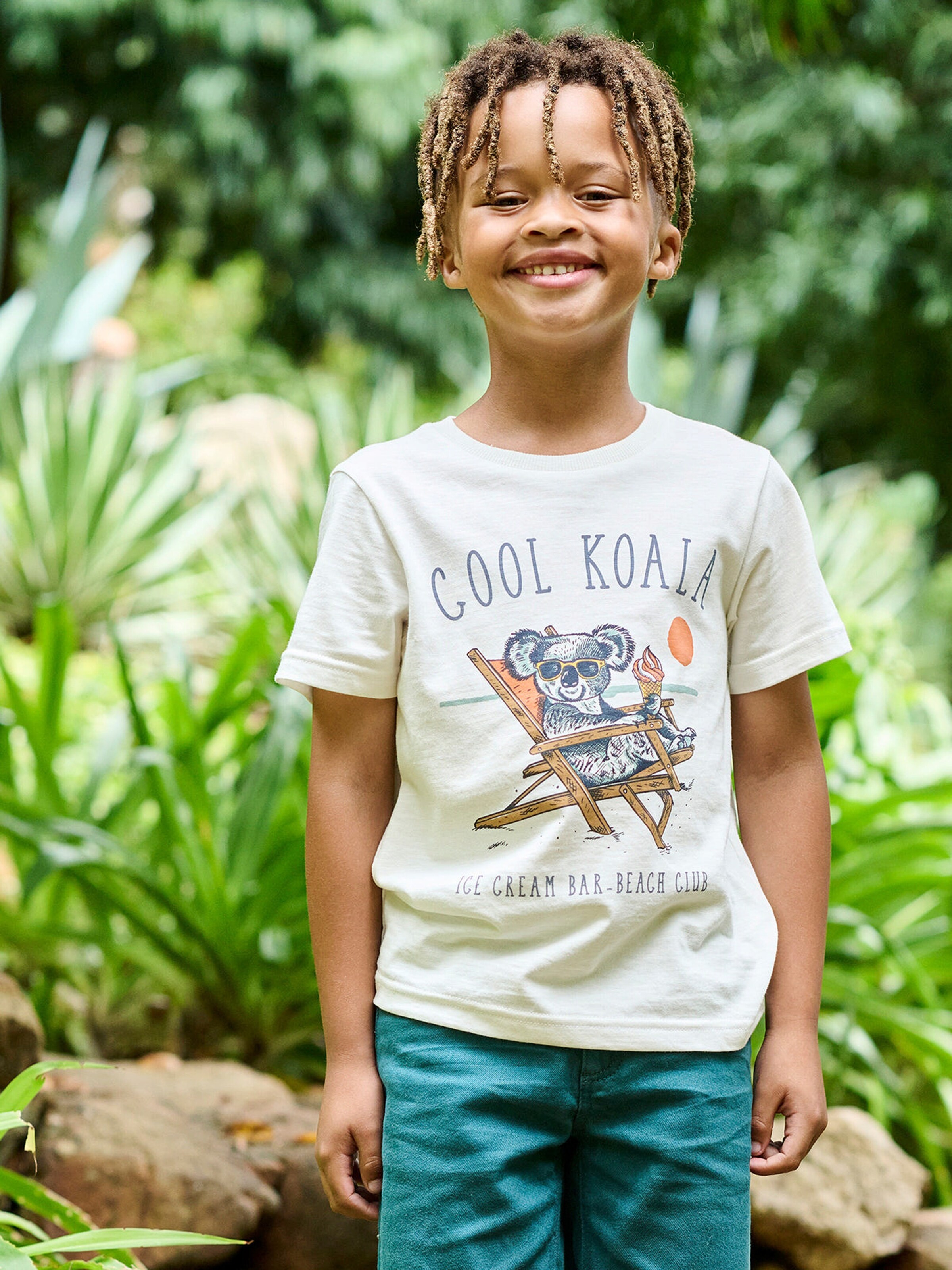 Vertbaudet Jungen T-Shirt, Tierprint weiß bedruckt
